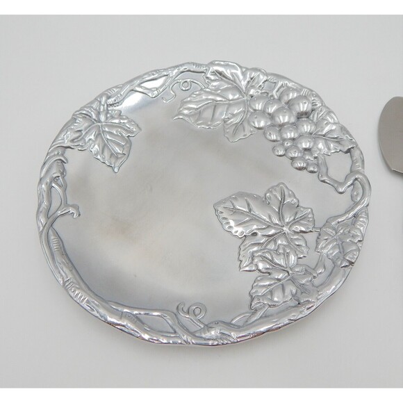 Arthur Court Cheese Set Tray Plate & Spreader Knife Grapes Leaves 2000 Design - Picture 2 of 10